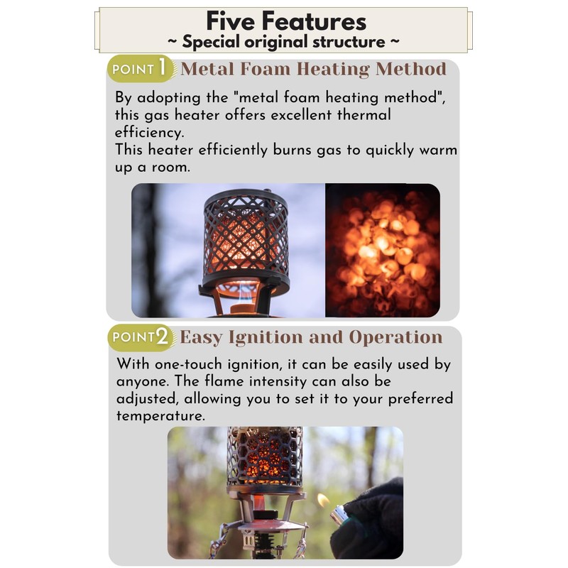 CAMPINGMOON Gas Heater Propane Isobutane for Camping Outdoor T-HEATER GASWARE