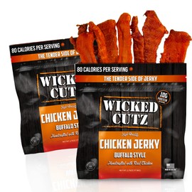 Buffalo Chicken Jerky | Tender, Flavorful, Easy to Chew Chicken Jerky for People with 27g Protein Per Bag, High Protein Snacks, Low Calorie Snacks, Low Carb Snacks, Healthy Snack for Adults (2 Bags)