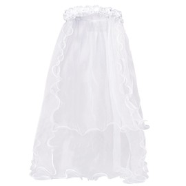 Lystaii Girls Bowknot Rhinestone Flower Veil Girls First Holy Communion Headband Hair Wreath Floral Crown Pearls Crystal Lace Headpiece Veil with Comb White for Wedding Party