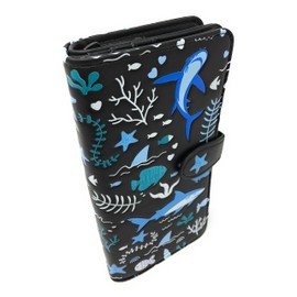 Shag Wear Shark Pattern Large Beach Wallet for Women and Teen Girls Vegan Faux Leather Black 7"