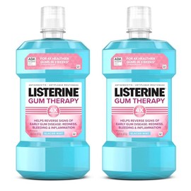 Listerine Gum Therapy Antiplaque & Anti-Gingivitis Mouthwash, Oral Rinse to Help Reverse Signs of Early Gingivitis Like Bleeding Gums, ADA Accepted, Glacier Mint, 1 L - Size: 33.82 Fl Oz (Pack of 2)