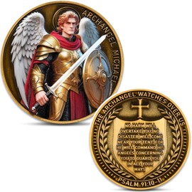 Archangel Michael Challenge Coin - Psalm 91:10-11 Inspirational Religious Coin with Clear Protective Case (Single Coin)