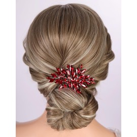 Teyglen Sparkly Red Crystal Rhinestone Hair Comb Bridal Crystal Hair Piece Full Rhinestone Wedding Hair Comb for Bridal Headpiece Hair Jewelry for Women Bridesmaid (Red)