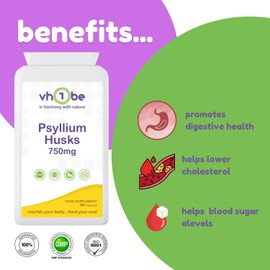 Psyllium Husks Supplement, 750mg, 90 Capsules, Vegetarian, Vegan, UK Manufactured to GMP Standards