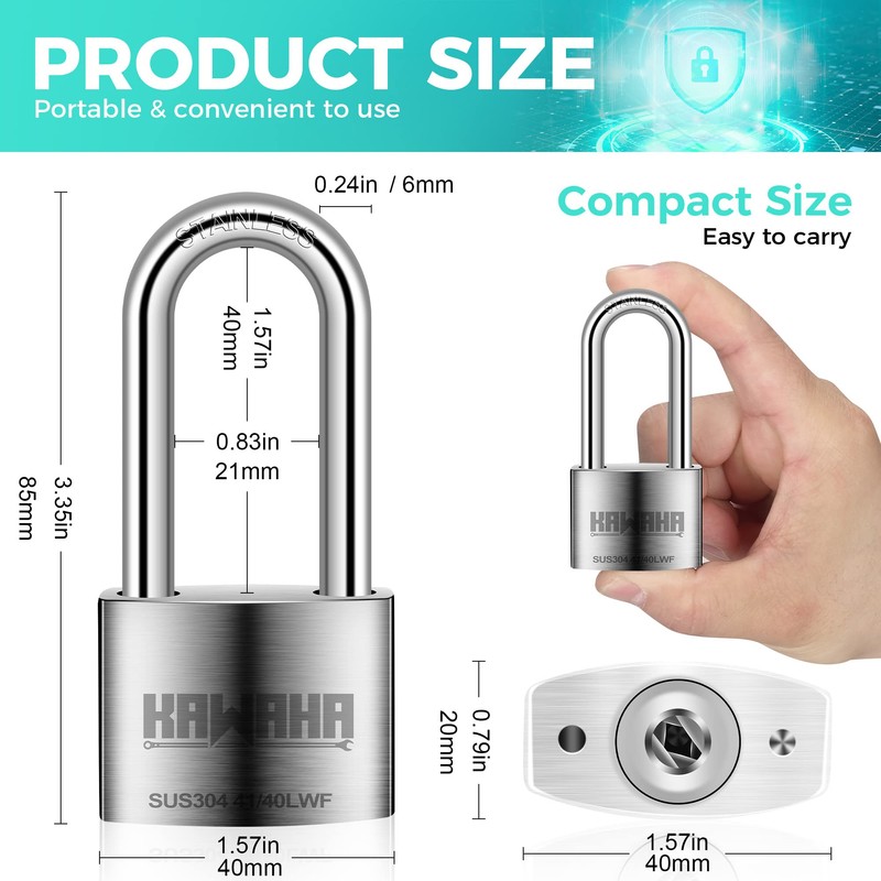 KAWAHA 41/40L-2PS 1-9/16 inch (40mm) Long Shackle High Security Stainless