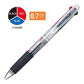 Uni Clifter 3-Color Ballpoint Pen, Medium Point 0.7mm Oil-based Ink (Black, Red, Blue), Transparent Body, SE3304.T, Set of 4