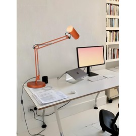TORCHSTAR Tall Swing Arm Desk Lamp with Wooden Accent, Adjustable Large Size Max Height 29.7", E26 Base Metal Task Lamp, Office Desktop Lamp with On/Off Switch, for Reading, Study, Workbench, Orange