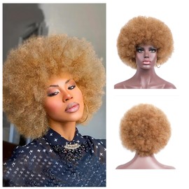 Traqur Wig 70's Curly Wigs for Black Women,Large Bouncy Fluffy and Soft Natural Looking Afro Kinky Wig, 8 Inches 60s Black Wigs (Light Brown)