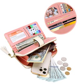 RFID Wallets for Women with Multiple Card Slots and Cellphone Compartment, Womens Wallet (hydrangea)