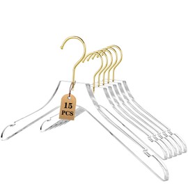 Besser 15Pack Acrylic Hangers with Gold,Acrylic Clear Hangers,Premium Crystal Dress Hangers Swivel Gold Hook Luxurious Shiny Clothes Hangers(Clear-Style A)