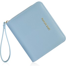 Pomelo Best Small Womens Wallet Leather Credit Holder RFID Blocking with Coin Pocket Zip Around Wristlet Ladies Wallets 2025 Glacier Blue