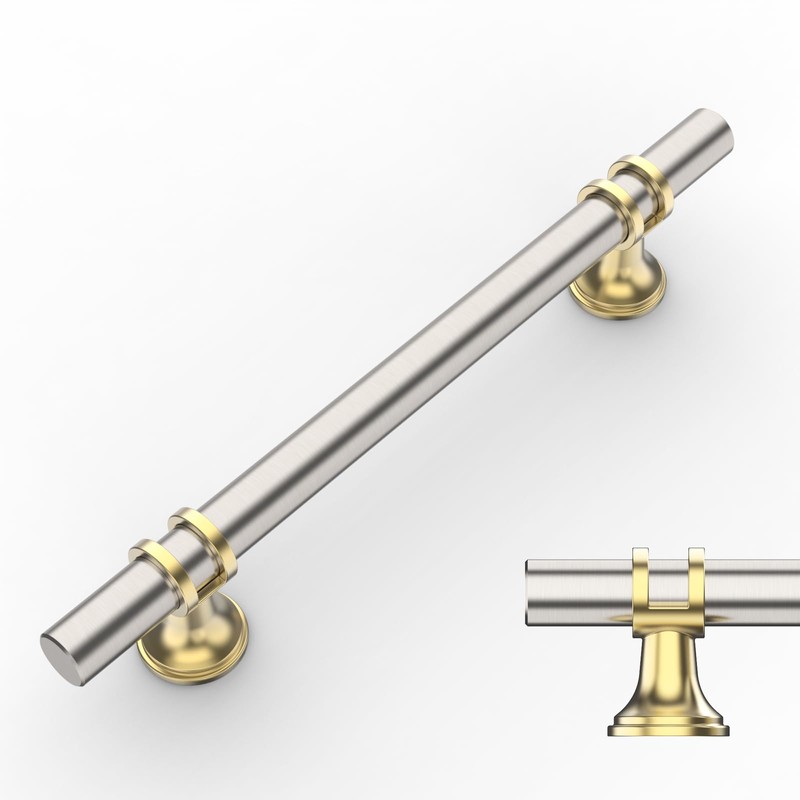 Amerdeco 10 Pack Brushed Satin Nickel and Gold Cabinet Pulls