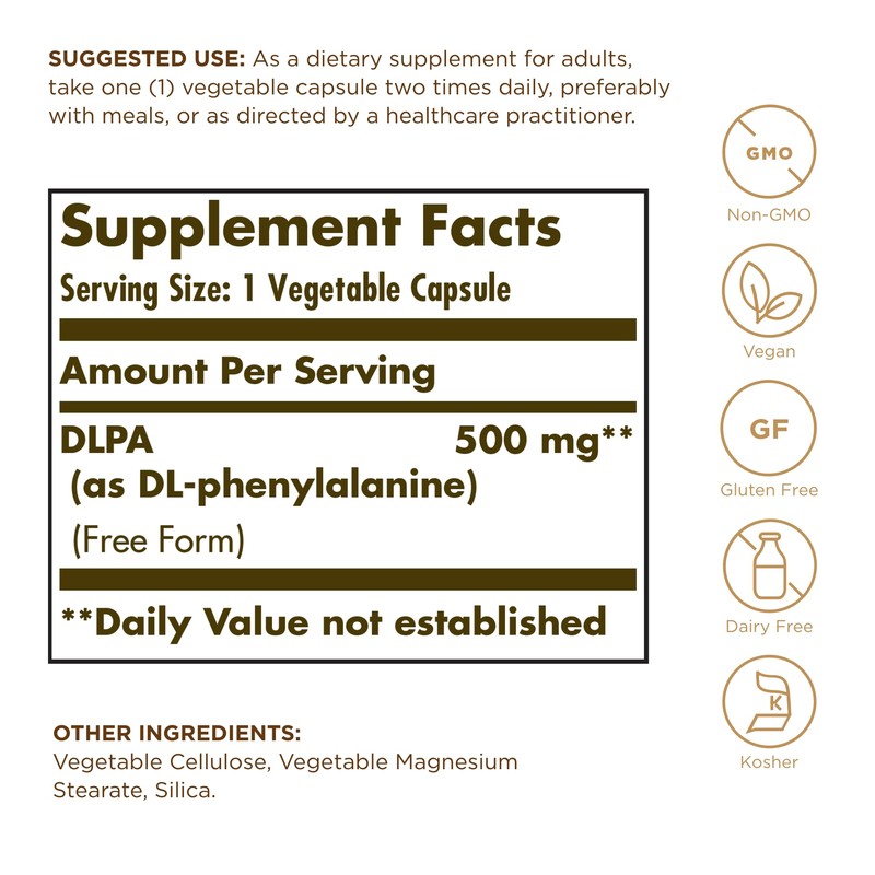 Solgar DLPA 500 mg - 100 Vegetable Capsules - Free