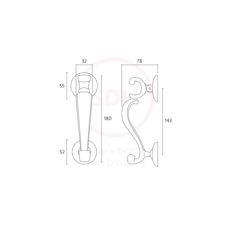 Dart Heavy Cast Brass Slim Doctor Door Knocker 180mm x