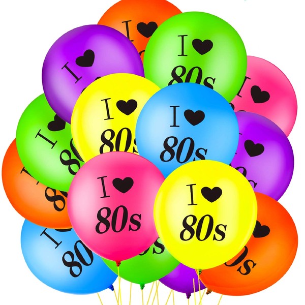 48 Pieces I Love 80s Balloons Assorted Color Latex Balloons for 1980s Retro Themed Decorations Party Decorations