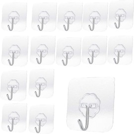 SZYIKUER Heavy Duty Adhesive Hooks 33 lb(Max) 15KG,Waterproof and Oilproof Reusable Seamless Hooks Heavy Duty Wall Hook for Kitchen Bathroom Office (Transparent small 8 pcs)