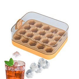 Ice Cube Tray with lid and Ice Cube Bin, Press Type Easy Release All Ice Cubes, Reusable 20 Ice Cube Mould for Freezer (Orange)