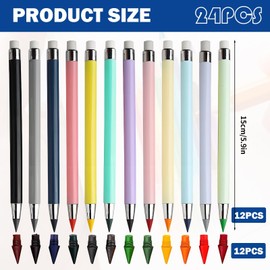 Hongoen 12 pieces inkless pencil, eternal pencil, reusable everlasting pencil with 12 interchangeable eternal pencils, magic pencils, for writing, painting, sketching
