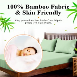 Bamboo Viscose Fitted Sheet 1 Pack Split King Size Only,400 Thread Count2-pack 80"x39",8-16" Deep Pocket,Bottom Sheet Colorfast Soft & Silky & Breathable(Split King, Sage Green)