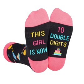 YEVON 10th Birthday Funny Socks for Girls - Cute 10 years Old Socks - Novelty Warm Double Digit Birthday Sock - Practical and Beautiful Gifts for 10 year Old Girls