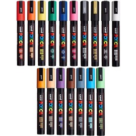 Uni Posca - PC-5M - 17 Pack - Water Based Pigment Ink Markers - 2.5mm Nib