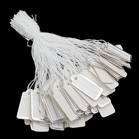 Pack of 300 Labels with Thread Price Tags Thread Labels Jewellery Labels Thread Label Hanging Labels Cardboard Label Price Labelling (22 x 11 mm White Silver)
