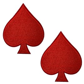 2 X Red Spades Poker Cards - Iron On Embroidery Patchs (7 x 6cm)