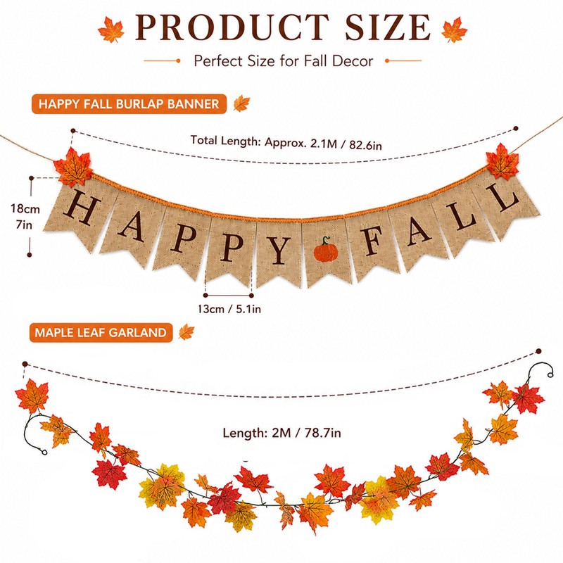 Happy Fall Burlap Banner with Maple Leaf Garland