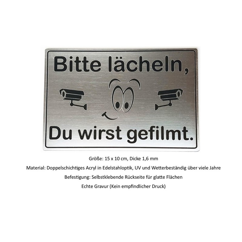 Sign Camera Surveillance Please Smile 15 x 10 cm Engraved