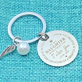 To My Daughter Keychain from Dad, Inspirational Gift Key chain For Her, Women , Girls Keyring Never Forget That I Love You Forever Birthday Christmas Thanksgiving Day Graduation Gift Wedding Jewelry