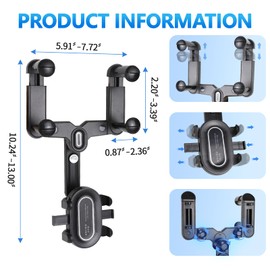 Wogomz Rear View Mirror Phone Holder for Car, 360° Rotatable Retractable Car Rearview Mirror Cell Phone Holder, Multifunctional Phone Mount Clip for Most Smartphones & Vehicles