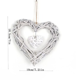 Pack of 2 Willow Wreath, Heart Wicker Wreath Decor, Heart Wreath Hanging, Handmade Rattan Heart Shape Craft for Photo Wall Display Decor DIY Decoration Hanging Wall Decor Frame Grey/White