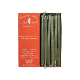 D'light Online Elegant 12" Olive Green Taper Candles Premium Quality Candles, Unscented, Hand-Dipped, Dripless and Smokeless Taper Candles - Individually Wrapped (12 Inch, Basil)