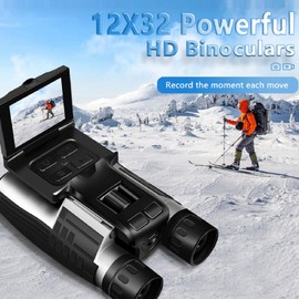LICAEVEY Binoculares de 12x32 con Cámara, Grabador de Fotos de Video de 2.5K 48MP, Binoculares de Visión Grande con Zoom Digital óptico de 8X de 12x con Pantalla de 2.4 Pulgadas