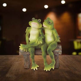 5"H Frog Couple Sitting on Bench Statue Fantasy Animal Figurine Room Decor