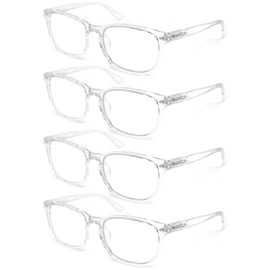 HAPJOYS Clear Reading Glasses Women Blue Light Blocking Readers +2.00 Transparent Square Cheaters Glasses 4 Pack Reduce Eyestrain Protect Eyes
