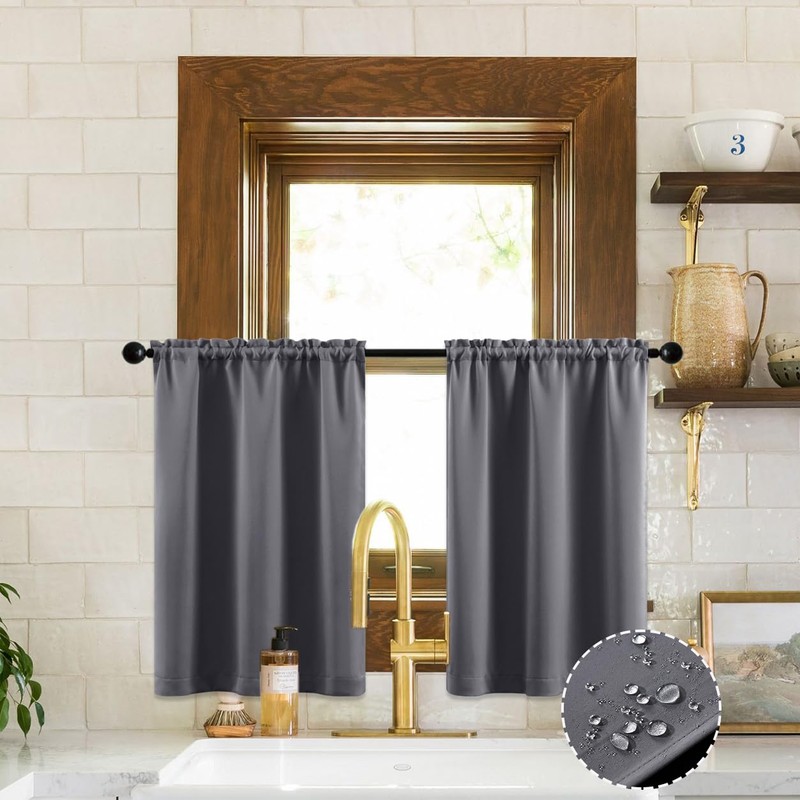 XTMYI Small Bathroom Window Curtain Waterproof Short Blackout Curtains for
