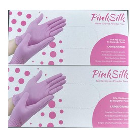 Pink Silk Nitrile Gloves Large (200 Pc) Tattoo Disposable Cleaning beauty care Mechanic Kitchen Latex Free (Large, 200, Pcs)