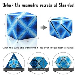 Fun In Motion Toys Shashibo Puzzle Box 36 Rare Earth Mag.nets STEM/STEM Fidget Geometric 3D - Blue Planet