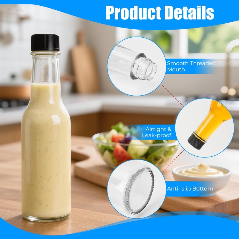 5 oz Hot Sauce Glass Bottles with Leak Proof Cap,Orifice