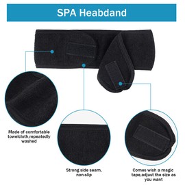 Spa Facial Headband - 2 PCS Make Up Wrap Head shower Sport Terry Cloth Headband Adjustable Stretch Towel With Magic Tape (Black+Gray)