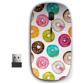 KAWAMOUSE 2.4G Ergonomic Portable USB Wireless Mouse for PC, Laptop, Computer, Notebook with Nano Receiver (Atercolor Donuts)