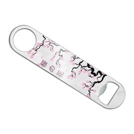 Cherry Blossom Tree Pink Japanese Stainless Steel Vinyl Covered Flat Bartender Speed Bar Bottle Opener