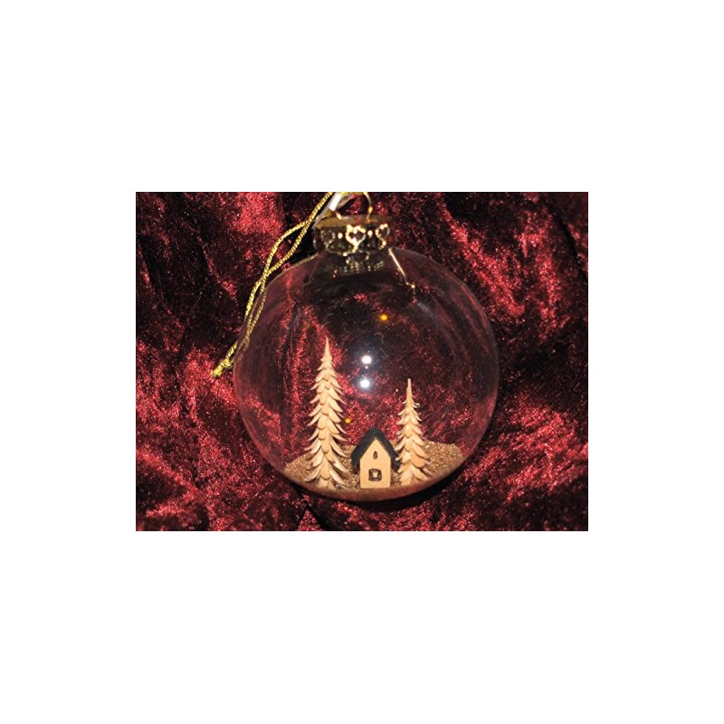 Christmas Tree Bauble with Miniature Carving House and Tree 8