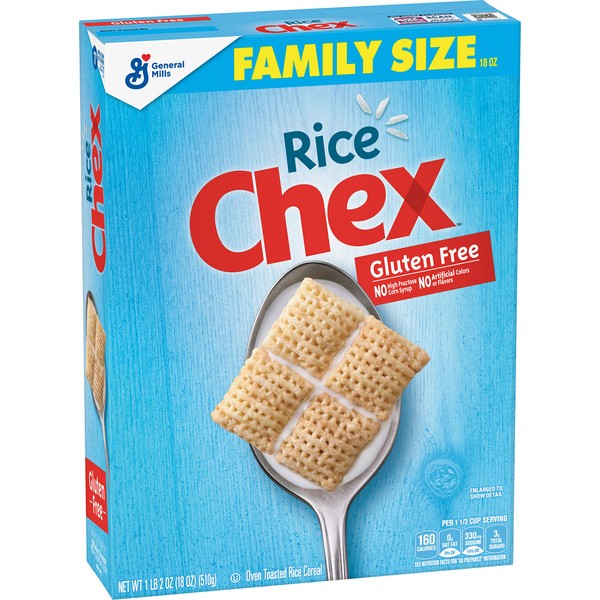 Rice Chex Gluten-Free Breakfast Cereal, Family Size, 18 oz. (Pack of 8)