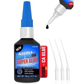 20g Black Medium-Thick CA Glue (500 CPS),Premium Cyanoacrylate Super Glue for Wood, Glass, Metal, Paper, Leather, Plastic, Ceramic, Rubber, Jewelry, Woodworking, Hobby Models, and Craft Project