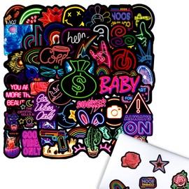 MsTeco 100 Stück Neon Aufkleber Sticker, Graffiti Sticker Wasserfeste Aufkleber Sticker Set Vintage für Skateboard Laptop Koffer Helm Motorrad Auto Fahrrad Computer
