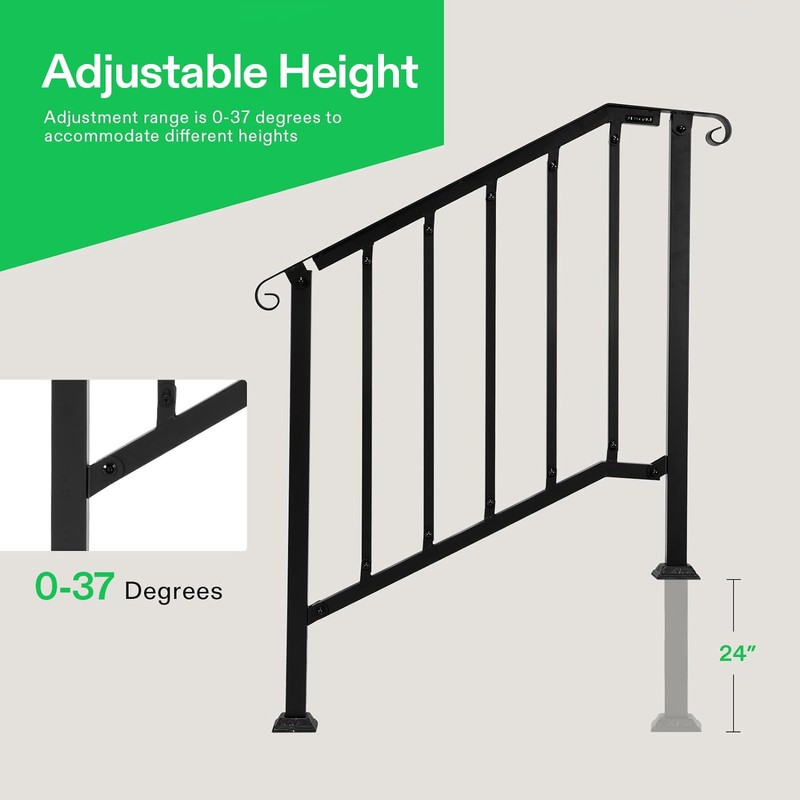 VIVOSUN Outdoor Handrail, 3 Step Stair Handrail, 40" x 36"