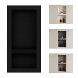 Geenspring 16'' x 32'' Shower Niche Insert Tile Ready, Recessed Niche for Shower Wall, Built-in Double Waterproof Shelf for Bathroom Storage, Matte Black