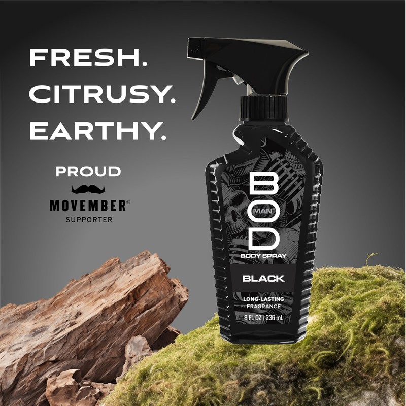 BOD man Fragrance Body Spray, Black, 8 fl oz (Pack